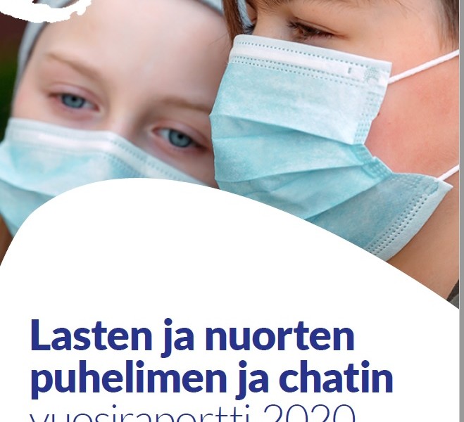 Kuva raportin kannesta. Kaksi lasta maskit päällään.